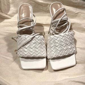 White braided heels